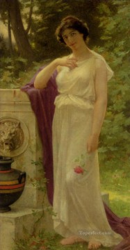 バラを持つ若い女性 ギョーム・セニャック Oil Paintings